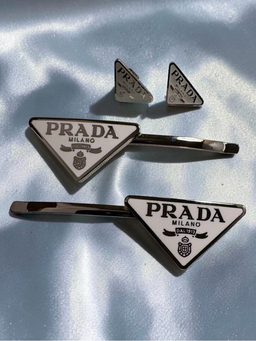 New White & Silver Triangle hair pins & Small Stud Earrings Stainless Steel